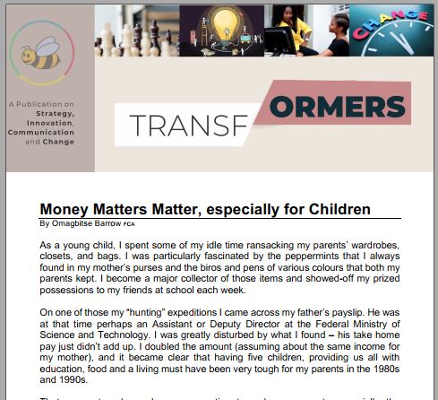 Money Matters Matter, especially for Children